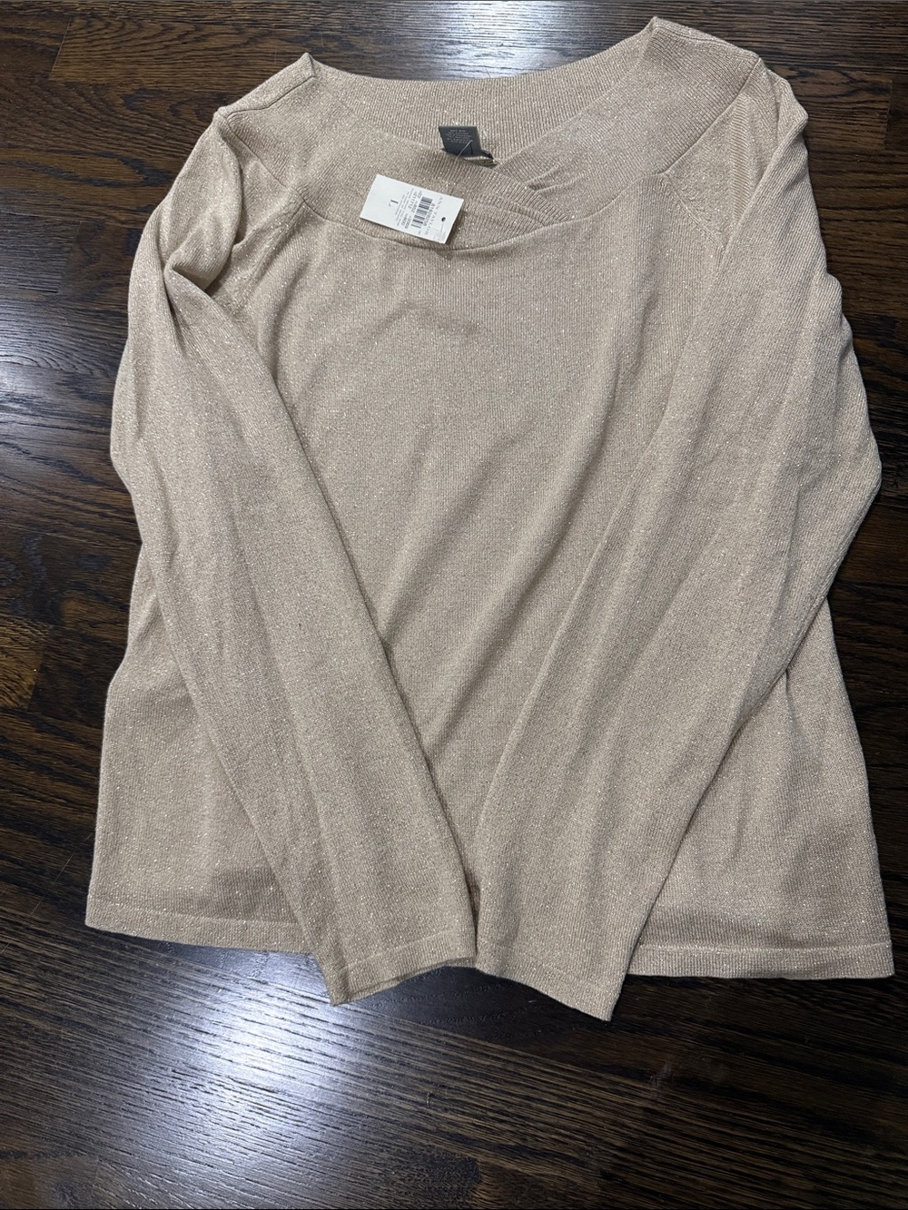 Ann Taylor Shimmery Gold Knit Long Sleeve Top